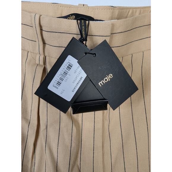 NWT Maje Striped Cotton Linen Blend High Waist Trousers in Beige - Picture 6 of 10